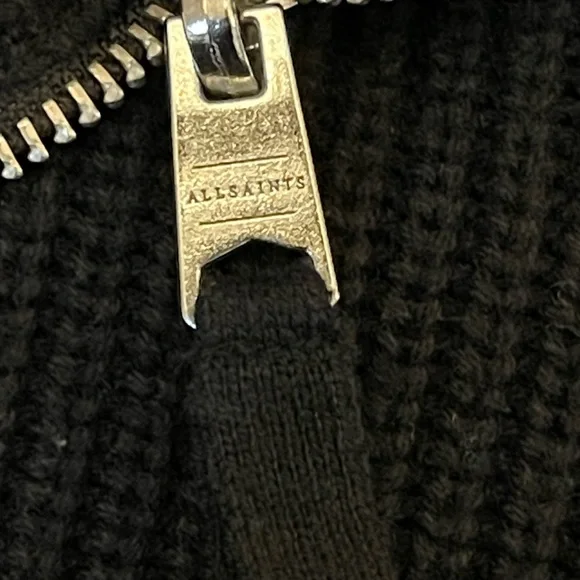 AllSaints black zip funnel neck wool blend sweater - Picture 3 of 10